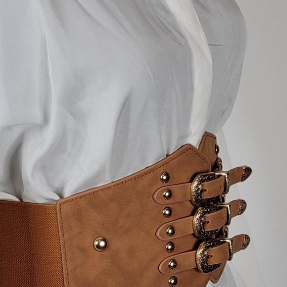 Women Embellish Your Wardrobe Vintage Classic Cincher Wide Belt Brown - Picture 3 of 4